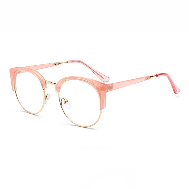 Metal & Acetate Vintage Nerd Round Frame Glasses Pink Gold