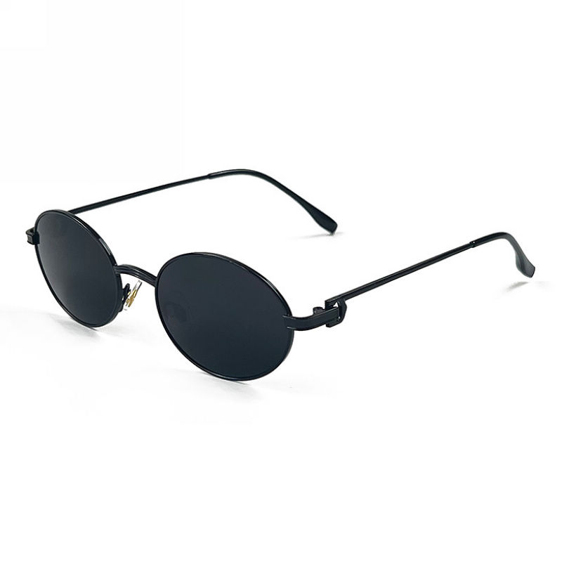 Metal Rim Retro Oval Sunglasses For Women Black Frame Grey Lens