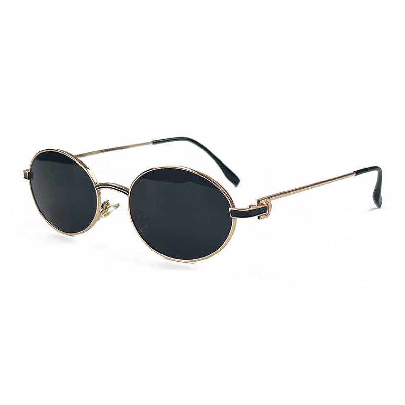 Metal Rim Retro Oval Sunglasses For Women Gold-Tone/Grey