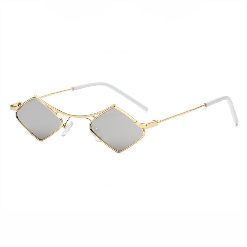 Mirrored White Lightweight Diamond-Shaped Metal Frame Sunglasses