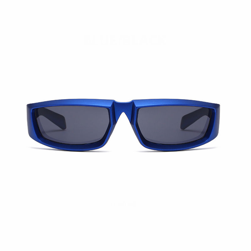 Narrow Rectangle Wrap Sport Sunglasses Blue/Grey