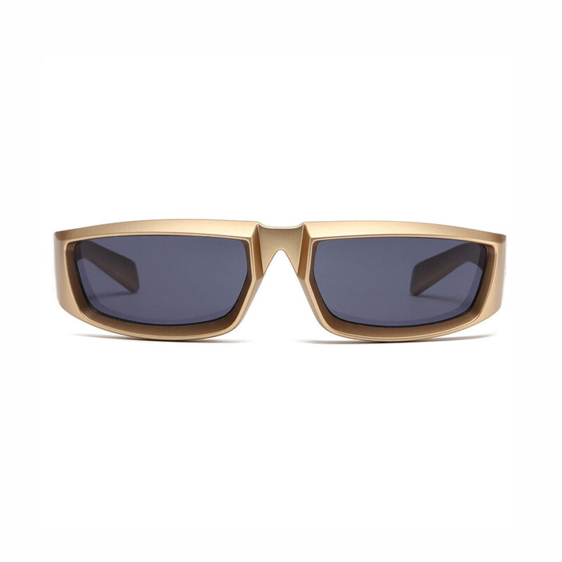 Narrow Rectangle Wrap Sport Sunglasses Gold/Grey