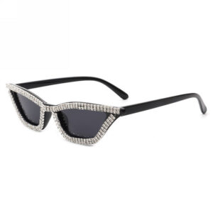 Narrow Triangle Diamond-Studded Cat-Eye Sunglasses Black