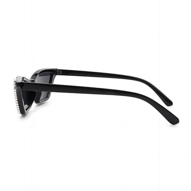 Narrow Triangle Diamond-Studded Cat-Eye Sunglasses Black/Grey