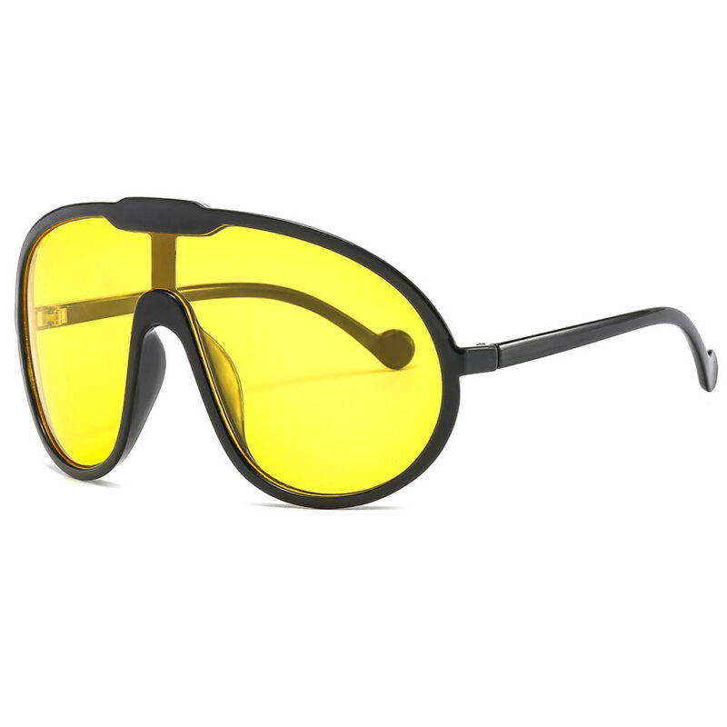 One-Piece Lens Large Shield Sunglasses Black Frame Yellow Lens