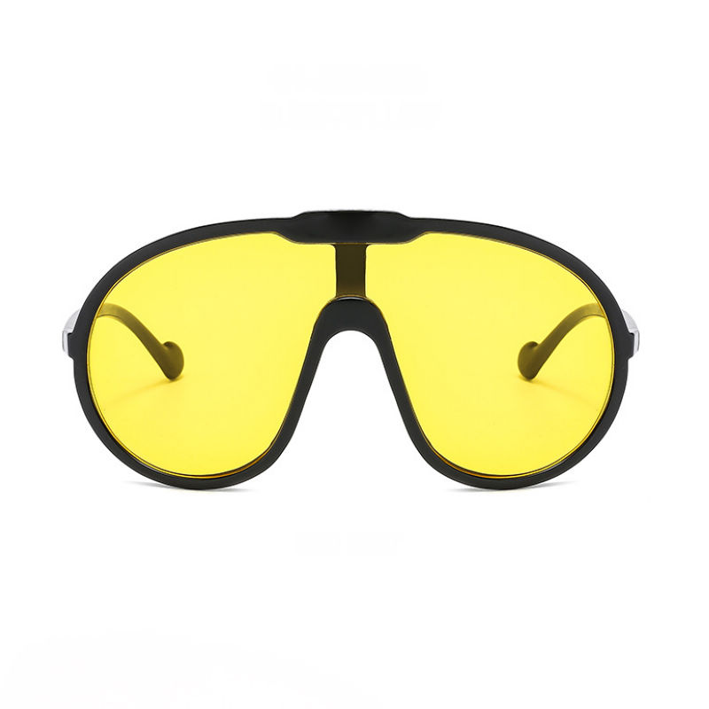 One-Piece Lens Large Shield Sunglasses Black/Yellow