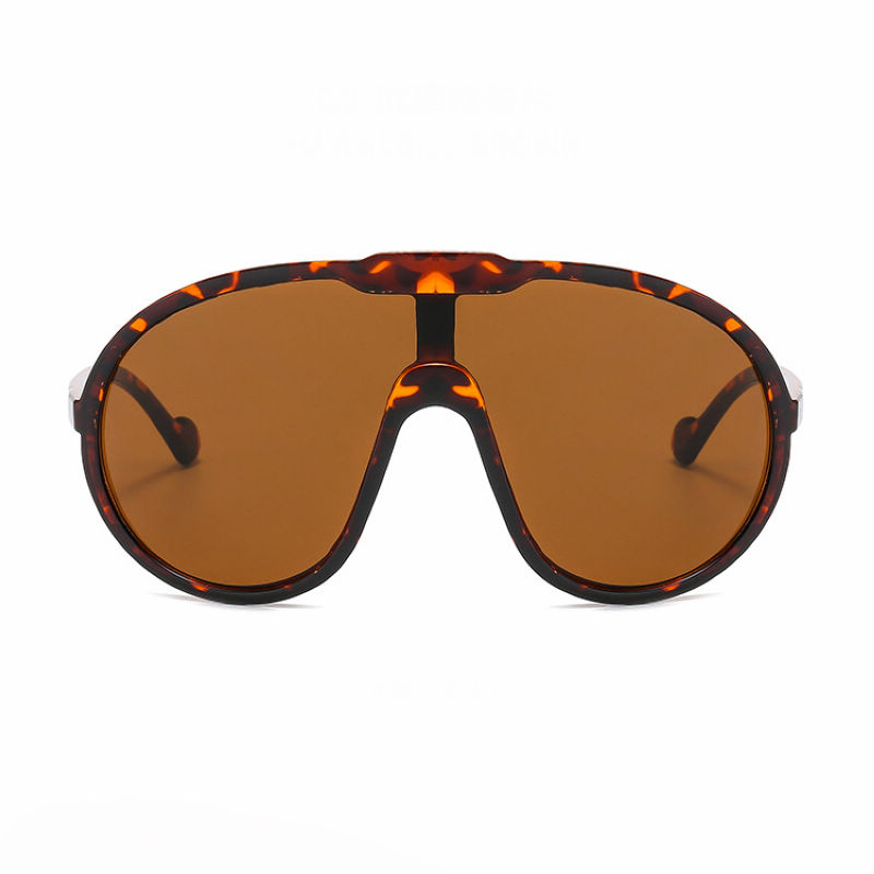 One-Piece Lens Large Shield Sunglasses Tortoise Brown