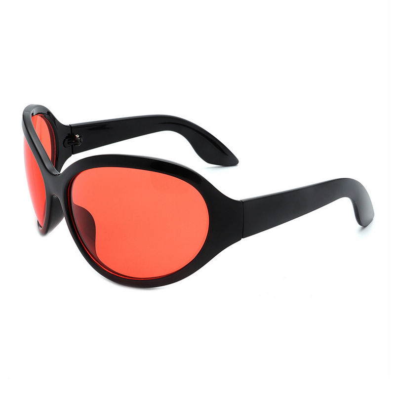 Oversized Oval Futurist Womens Sunglasses Black Frame Red Lens