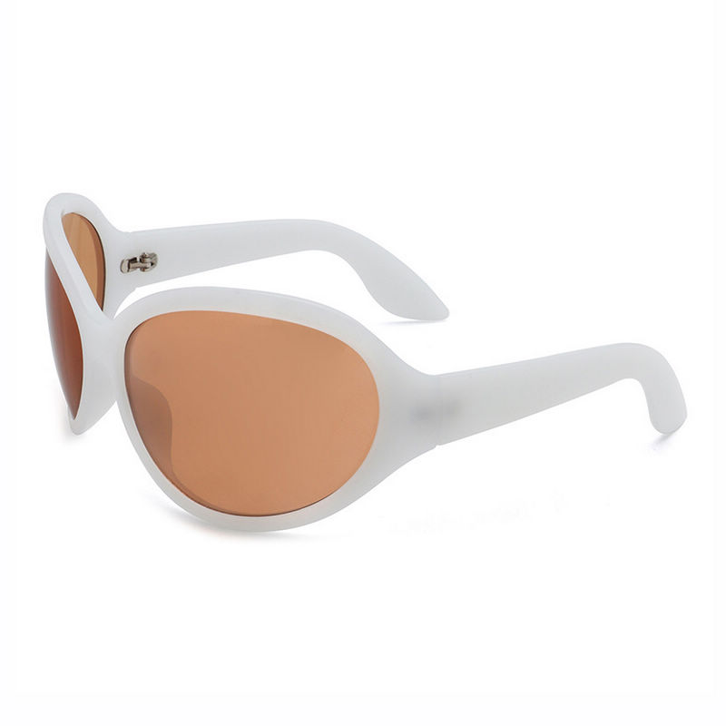 Oversized Oval Futurist Womens Sunglasses White Frame Brown Lens