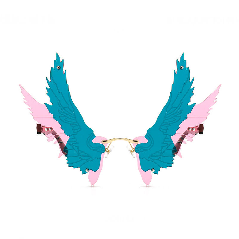 Oversized Rimless Spread Eagle Wings Sunglasses Black/Green Pink