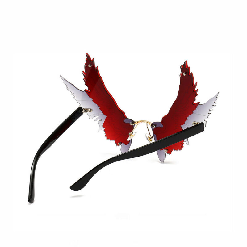 Oversized Rimless Spread Eagle Wings Sunglasses Red Grey