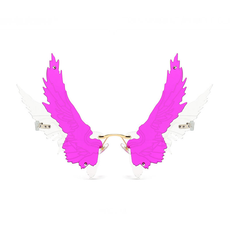 Oversized Rimless Spread Eagle Wings Sunglasses Transparent/Purple Clear