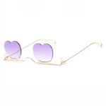 Pearl-Embellished Small Frameless Heart Shape Sunglasses Gold-Tone/Purple Lens