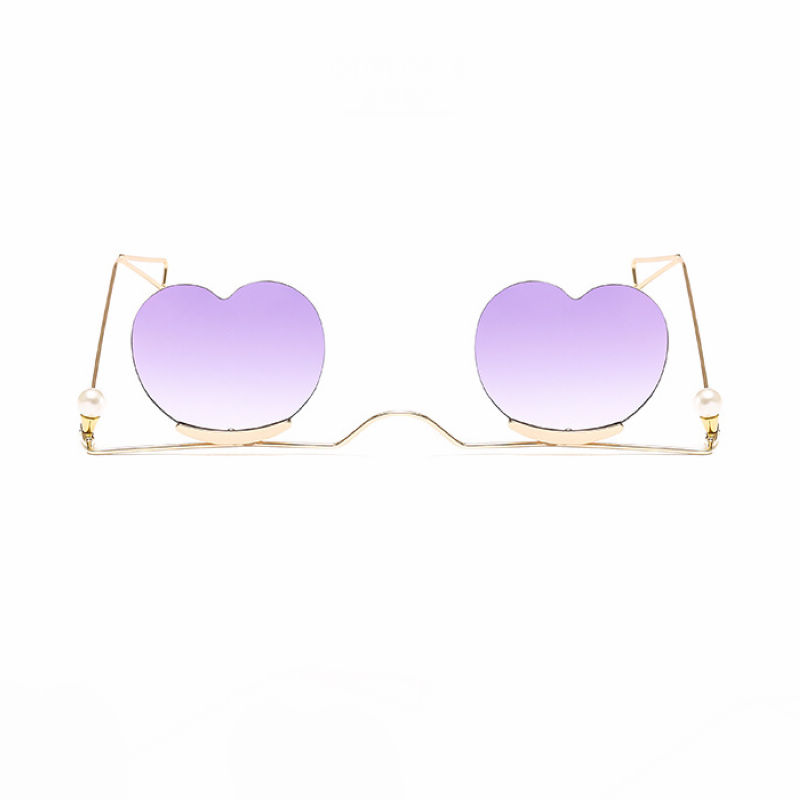 Pearl-Embellished Small Frameless Heart Shape Sunglasses Purple
