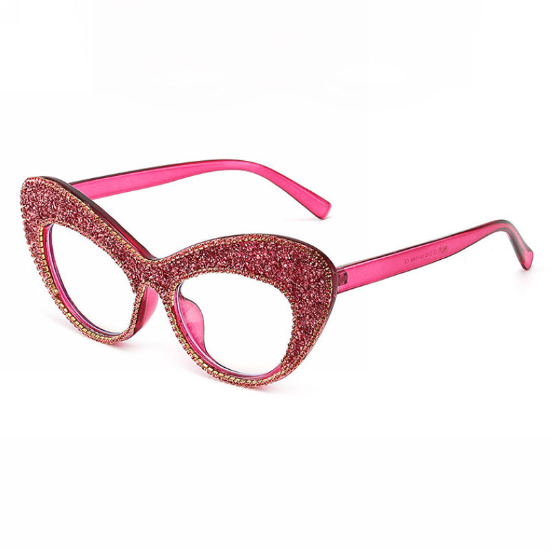Pink Crystal-Embellished Cat-Eye Acetate Plain Glasses