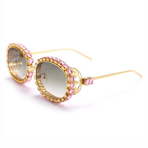Pink Cutout Crystal-Embellished Gradient Oval Sunglasses Gold-Tone/Gradient Green