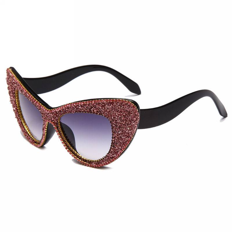 Pink Glitter Crystal Frame Cat-Eye Sunglasses