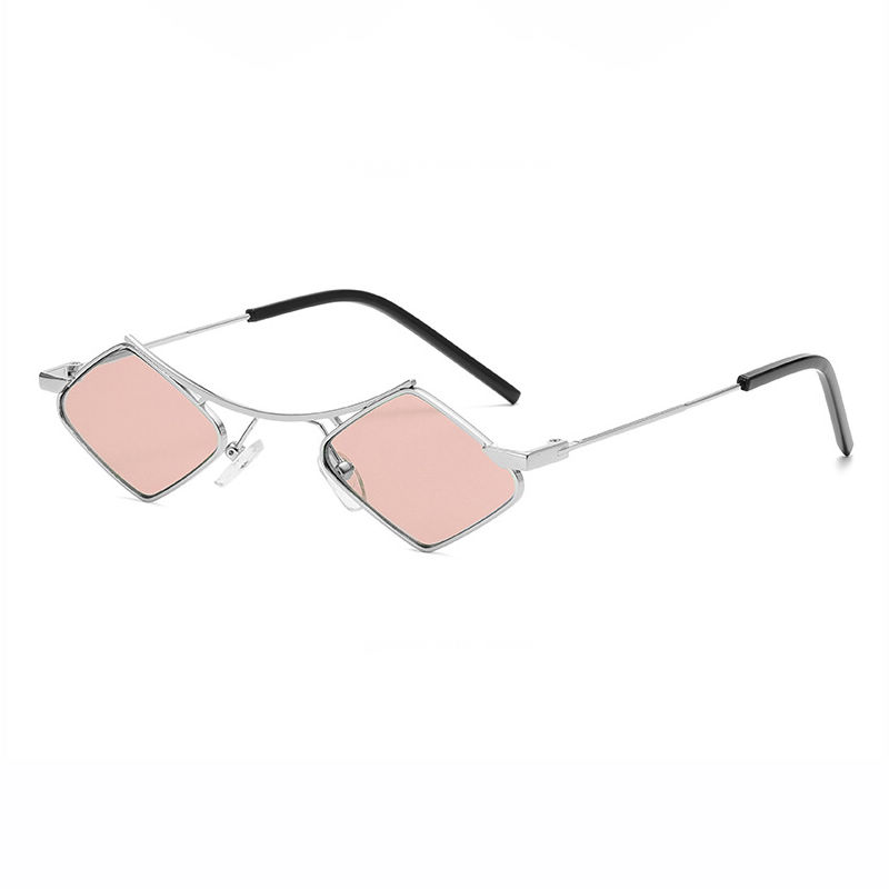 Pink Lightweight Diamond-Shaped Metal Frame Sunglasses