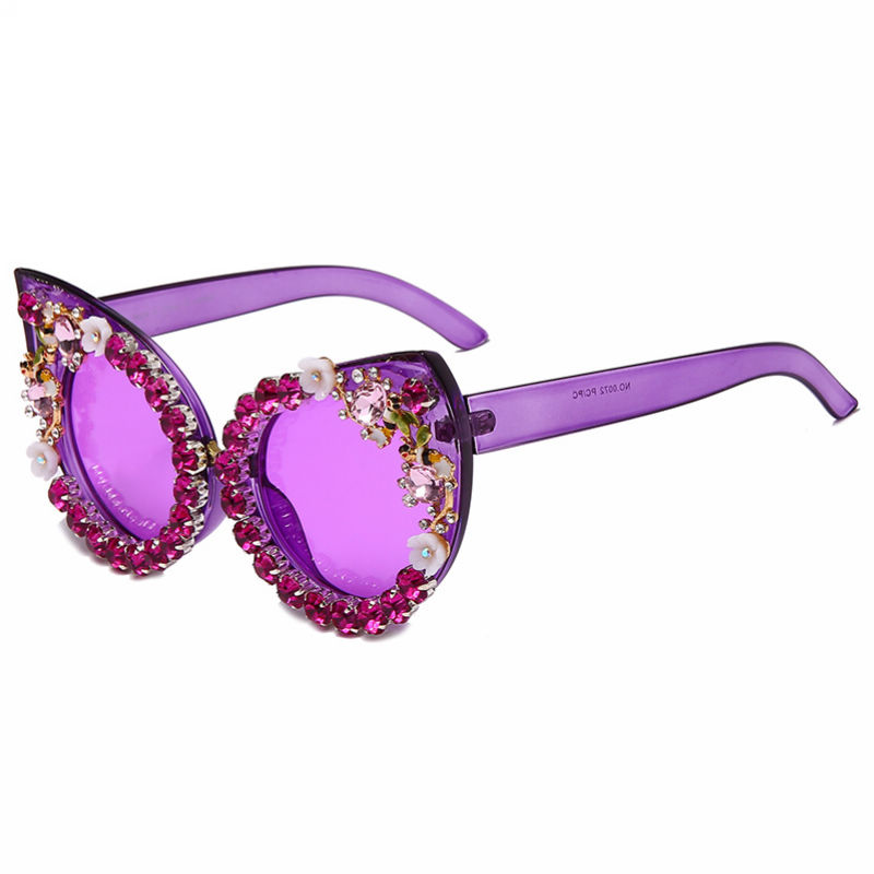Purple Bling Jeweled Cat-Eye Sunglasses