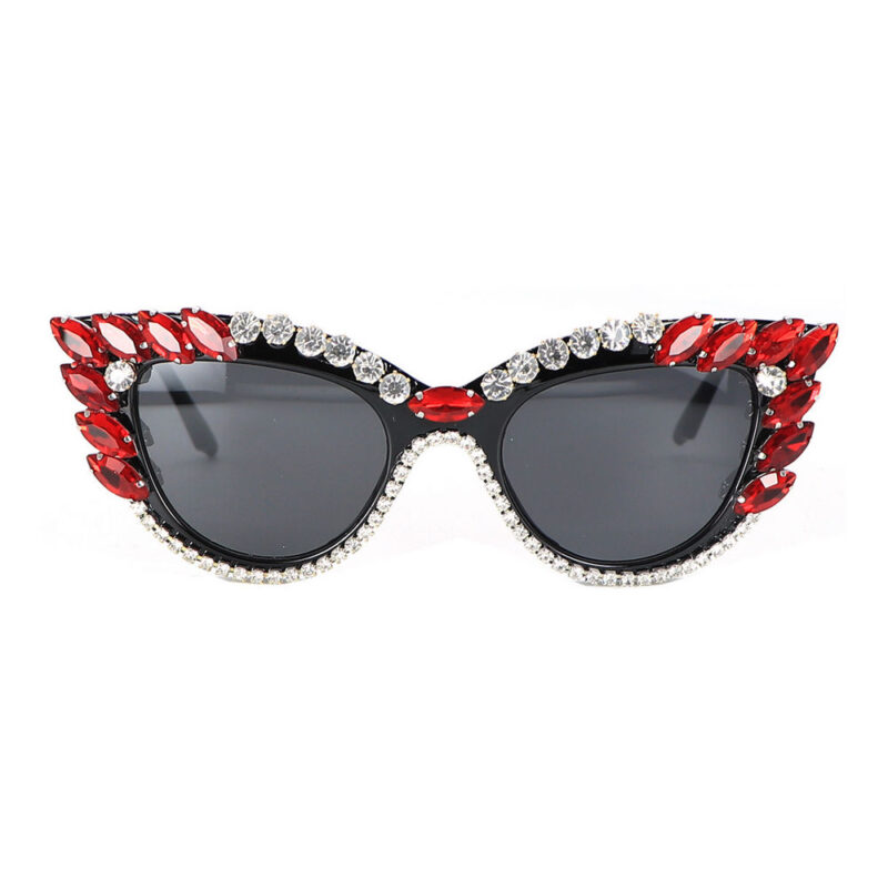 Red Bling Crystal-Embellished Cat-Eye Womens Sunglasses