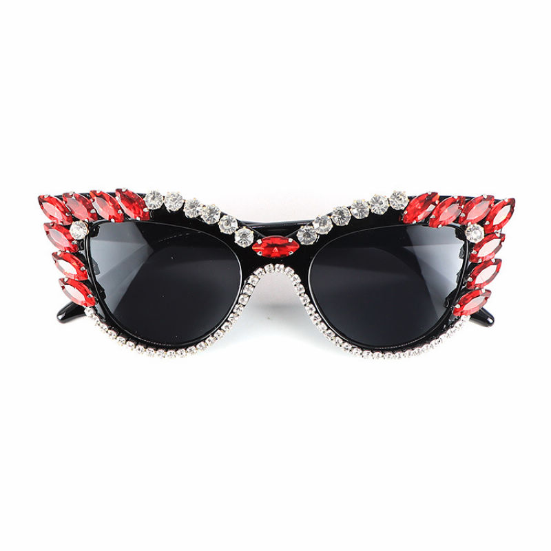 Red Bling Crystal-Embellished Cat-Eye Womens Sunglasses Black