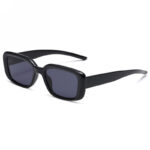 Retro Acetate Rectangle-Shape Womens Sunglasses Black Frame Grey Lens