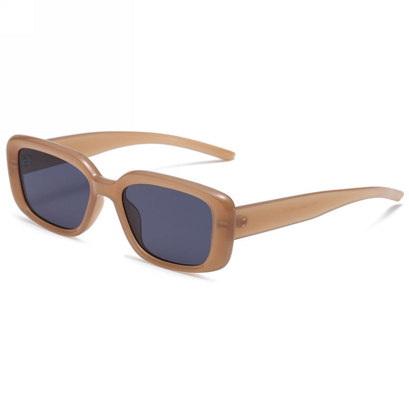 Retro Acetate Rectangle-Shape Womens Sunglasses Crystal Brown Frame Grey Lens