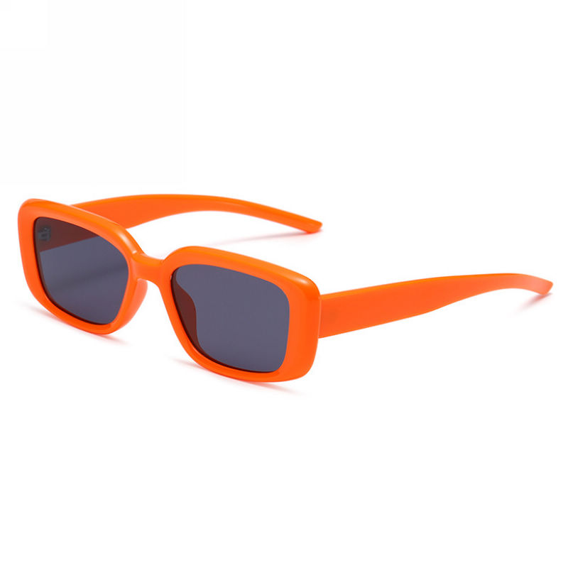Retro Acetate Rectangle-Shape Womens Sunglasses Orange Frame Grey Lens