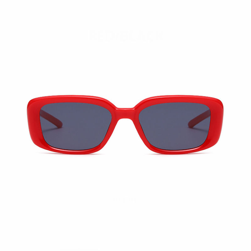 Retro Acetate Rectangle-Shape Womens Sunglasses Red/Grey