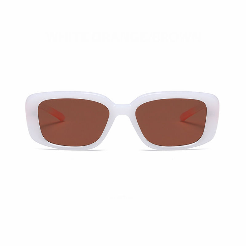 Retro Acetate Rectangle-Shape Womens Sunglasses White Orange/Brown