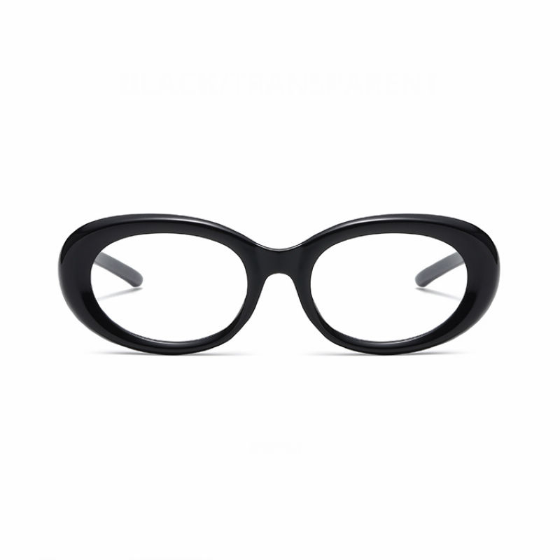 Retro-Inspired Acetate Oval-Shape Sunglasses Black/Clear