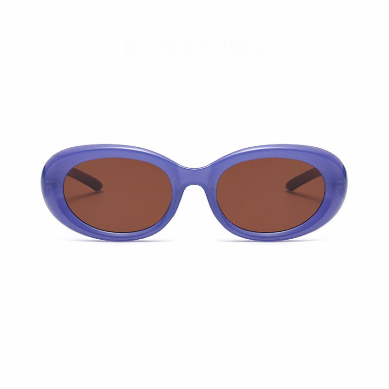 Retro-Inspired Acetate Oval-Shape Sunglasses Blue/Brown