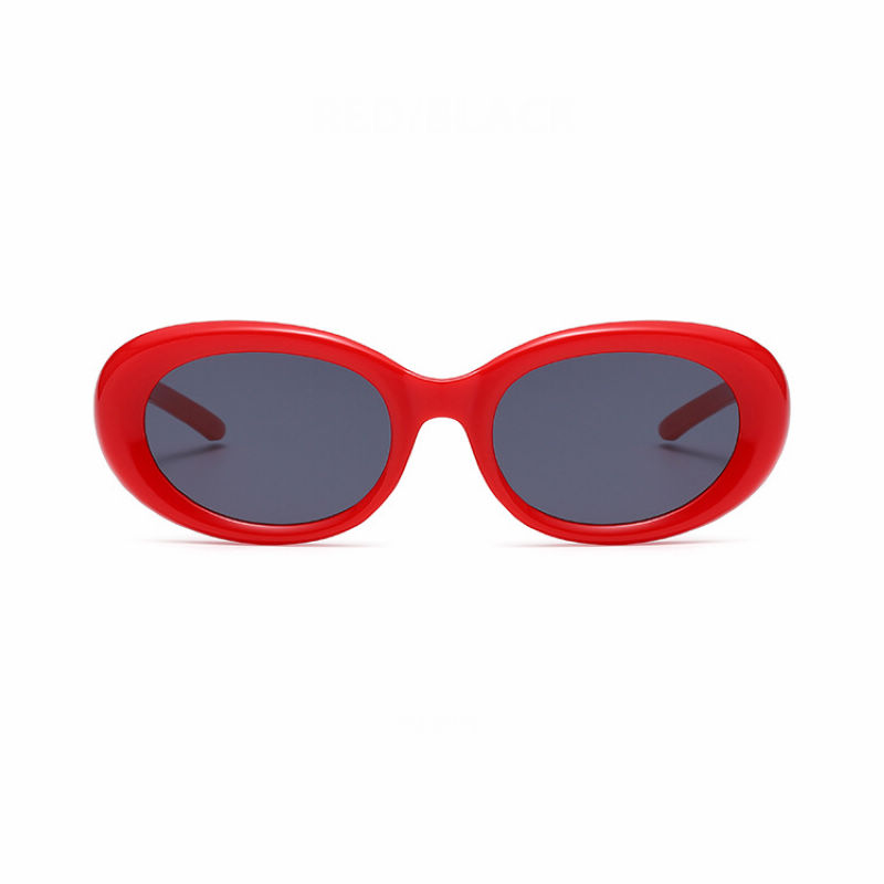 Retro-Inspired Acetate Oval-Shape Sunglasses Red/Grey
