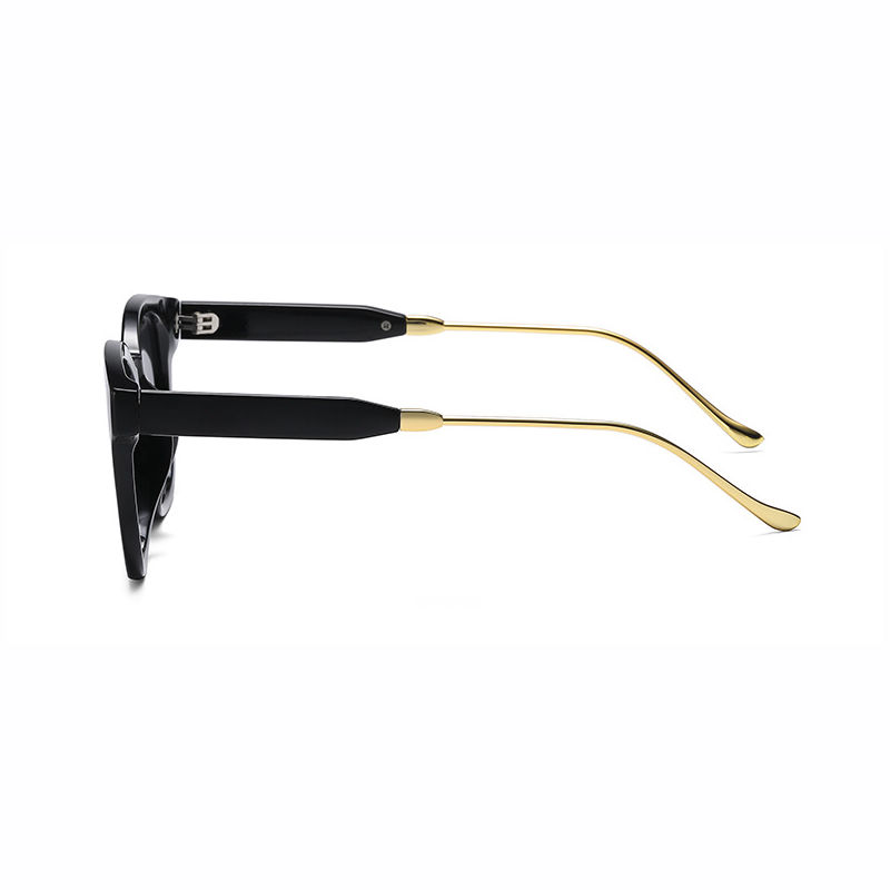 Retro Square Frame Polarized Sunglasses with Metal Temple Black Gold