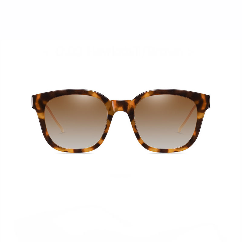 Retro Square Frame Polarized Sunglasses with Metal Temple Leopard/Gradient Brown