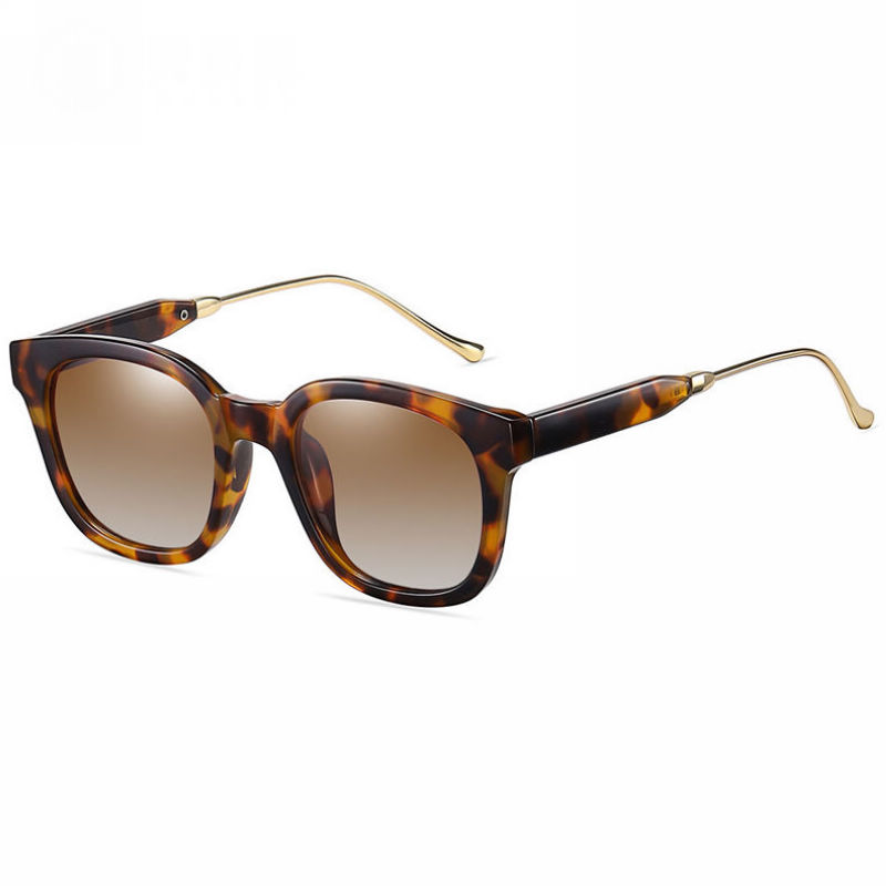 Retro Square Frame Polarized Sunglasses with Metal Temple Leopard