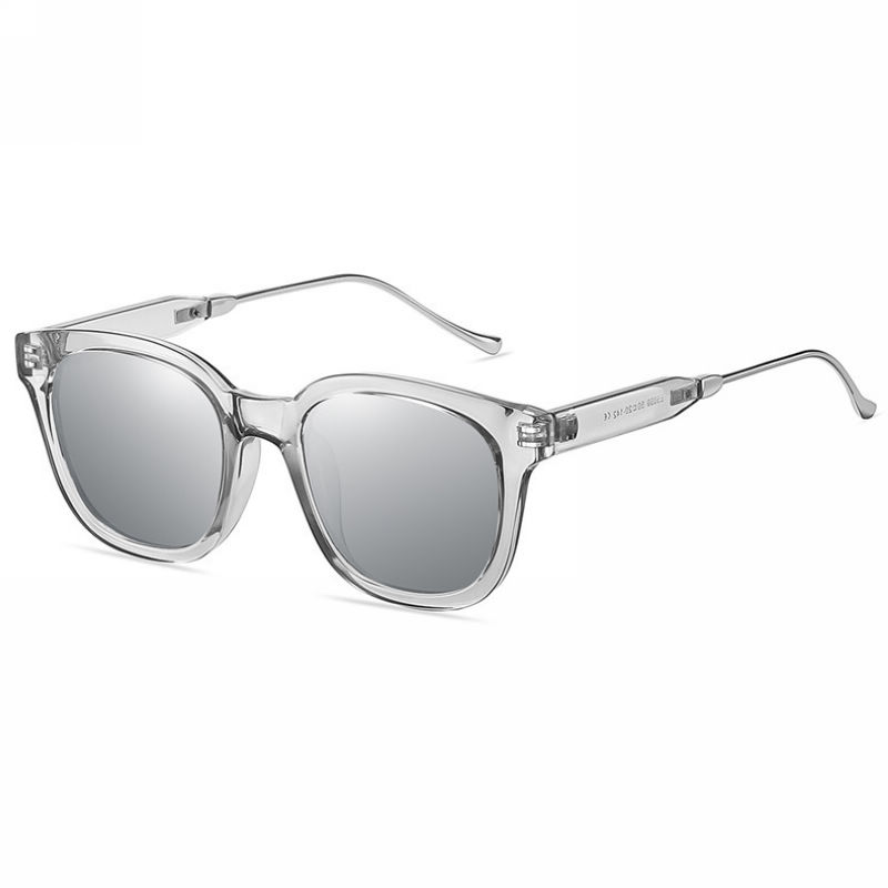 Retro Square Frame Polarized Sunglasses with Metal Temple Transparent