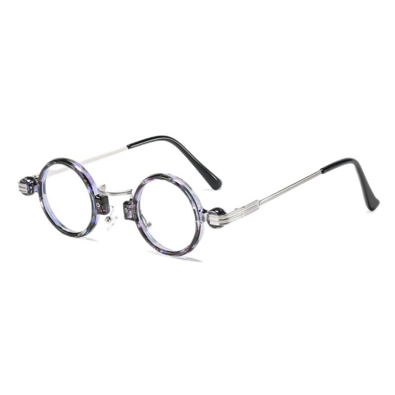 Retro Steampunk Metal & Acetate Small Round Plain Glasses Gun Grey Frame Clear Lens