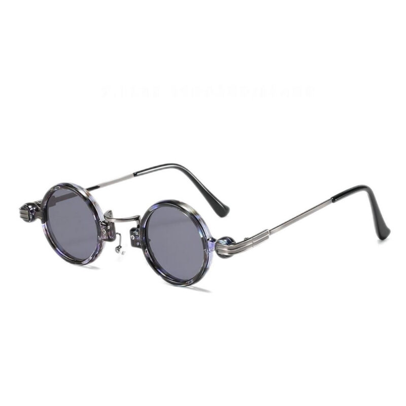 Retro Steampunk Metal & Acetate Small Round Sunglasses Gun Grey