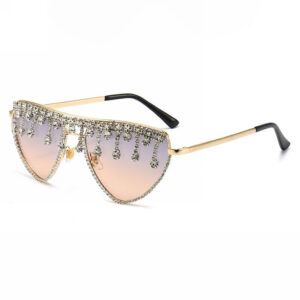 Rhinestone Crystal Drip Fringed Pilot Sunglasses Gold-Tone/Grey Brown