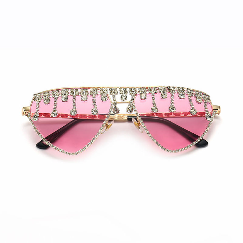 Rhinestone Crystal Drip Fringed Pilot Sunglasses Pink
