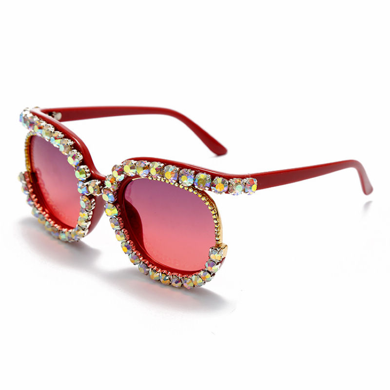 Rhinestone Trimmed Half-Frame Oversize Sunglasses Pink Frame Gradient Pink Lens
