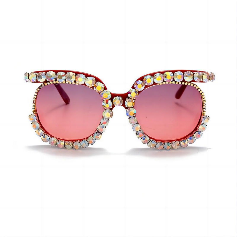 Rhinestone Trimmed Half-Frame Oversize Sunglasses Pink