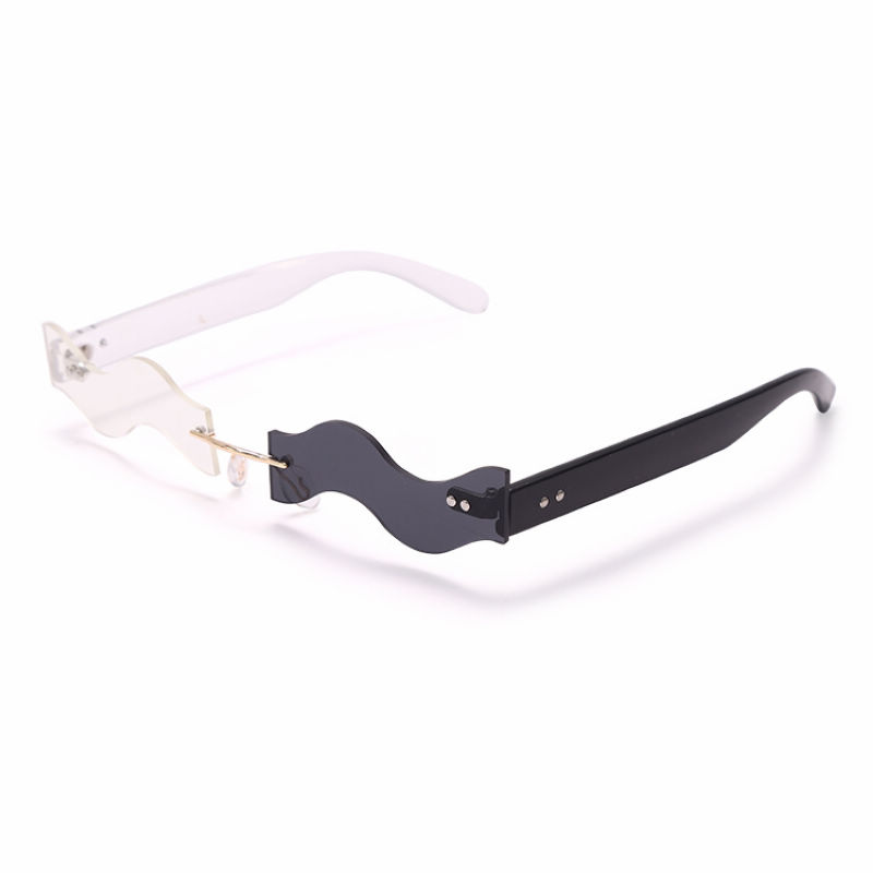 Rimless Waved Two-Tone Sunglasses Black White Frame