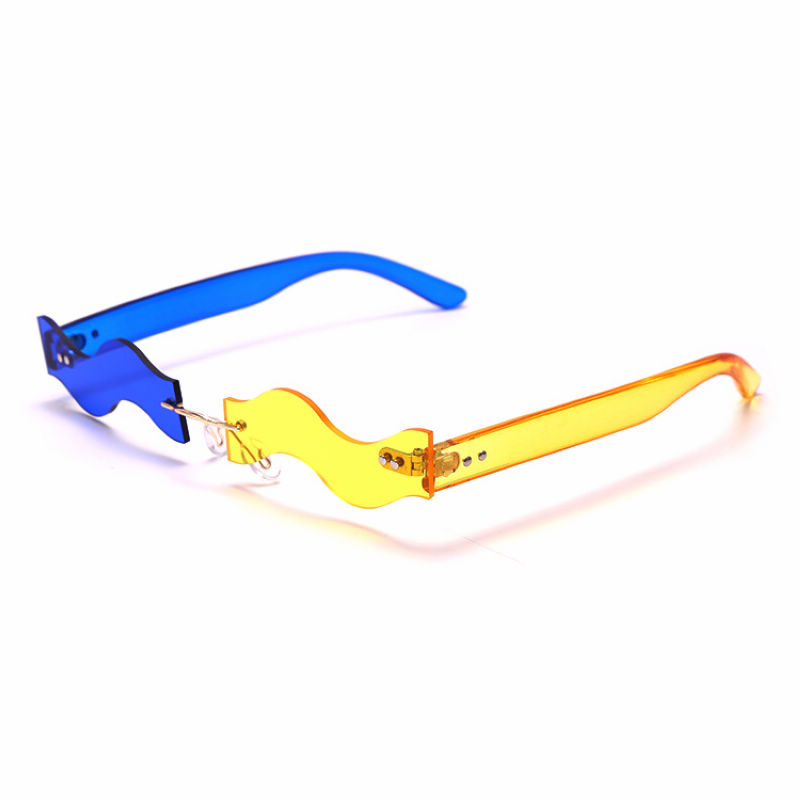 Rimless Waved Two-Tone Sunglasses Blue Yellow Frame