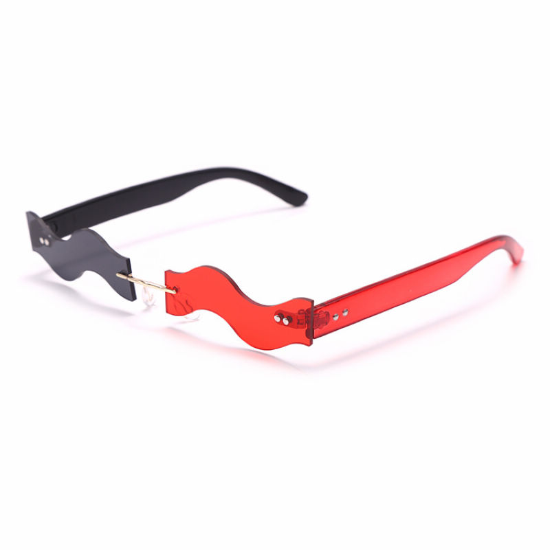 Rimless Waved Two-Tone Sunglasses Red Black Frame