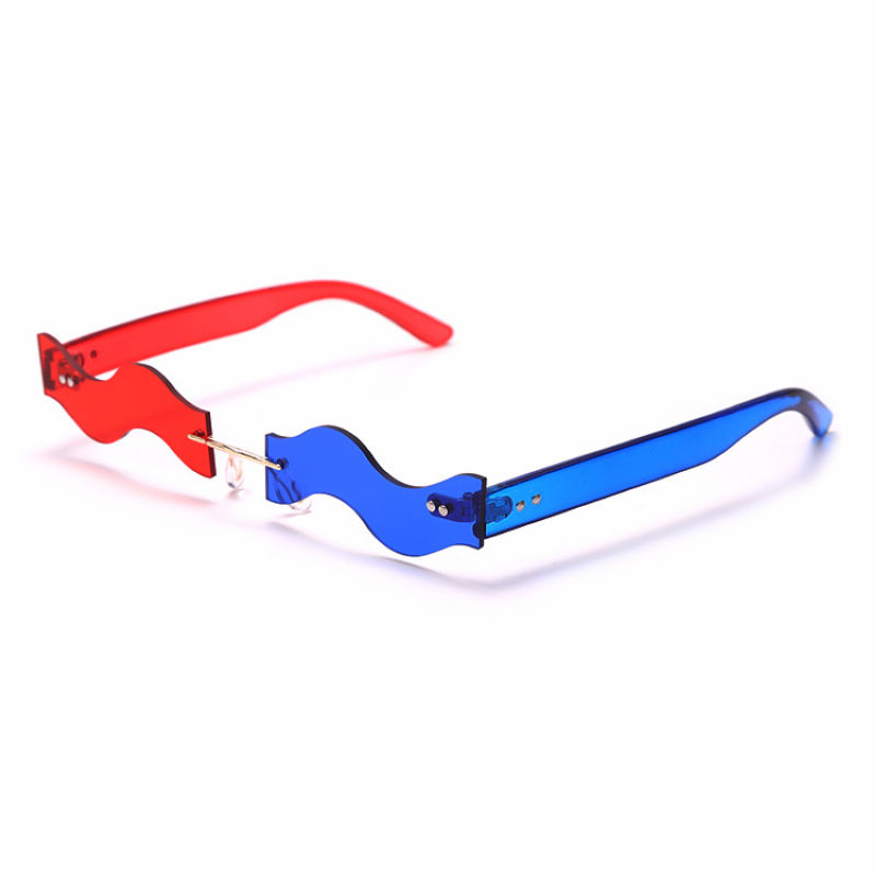 Rimless Waved Two-Tone Sunglasses Red Blue