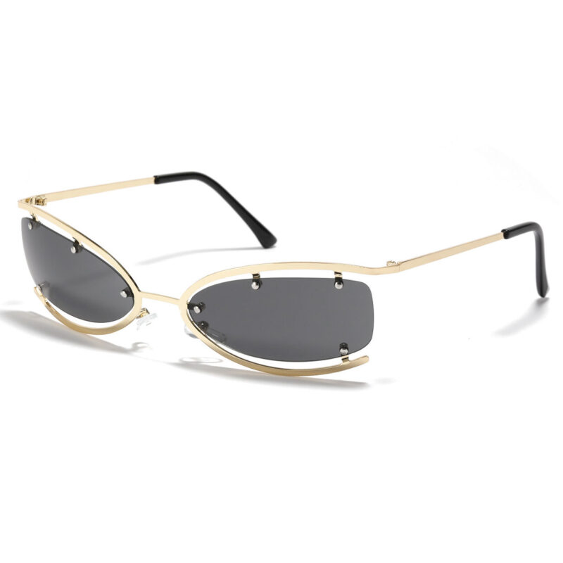 Semi-Rimless Modified Oval Metal Frame Sunglasses Gold-Tone/Grey