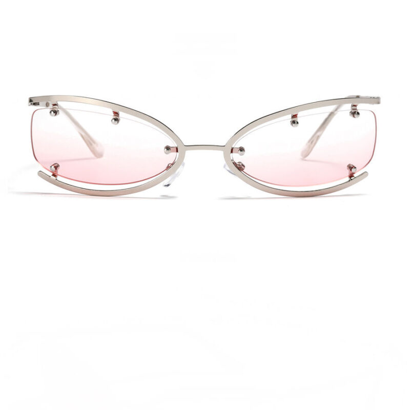 Semi-Rimless Modified Oval Metal Frame Sunglasses Gradient Pink