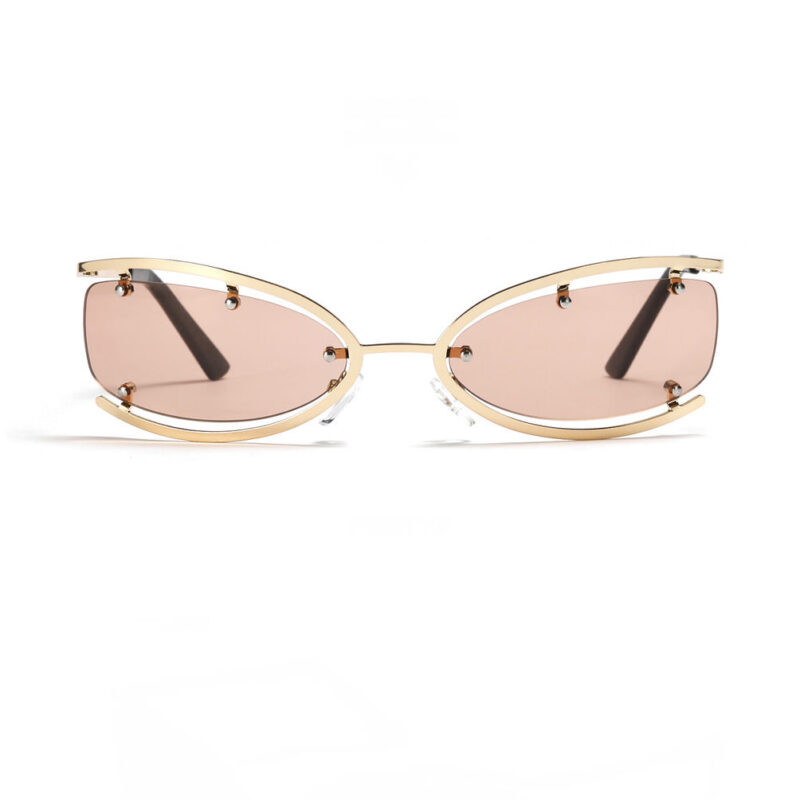 Semi-Rimless Modified Oval Metal Frame Sunglasses Light Brown